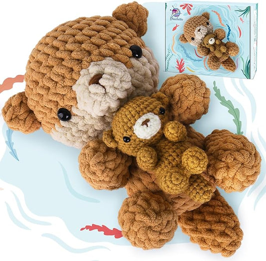 Crochetta Crochet Kit for Beginners, Crochet Starter Kit w Step-by-Step Video Tutorials, Beginner Crochet Kit for Adults Women Men Complete Kit Included (Otter Mom and Baby)
