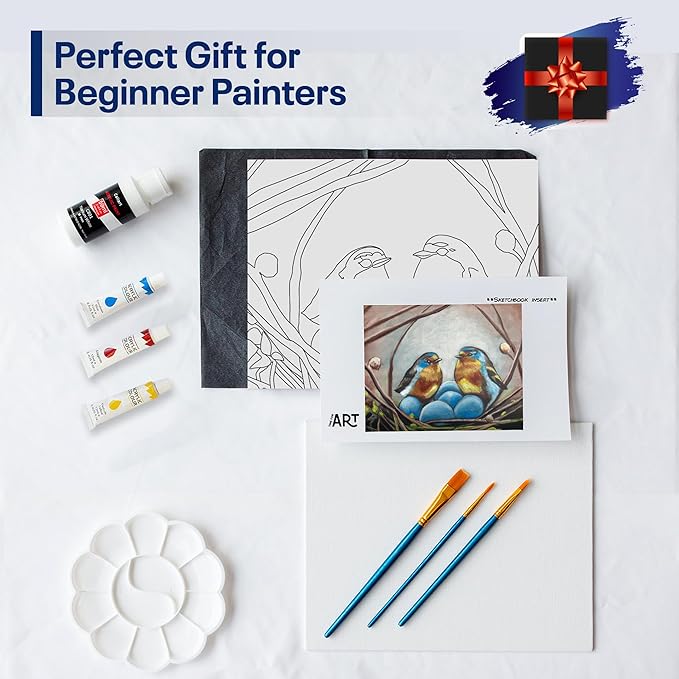 DIY Painting Class Kit for Adults with Video Tutorials: Learn to Paint Nesting Birds – How to Paint with Acrylics – Painting & Art Supplies – 9 Piece Acrylic Paint Set