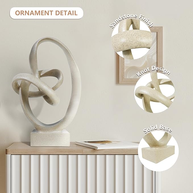 Cozy Villa Knot Sculptures, Modern Coffee Table Statues, Abstract Center Piece for Home Office, Dining Living Room Desk Decor, Bookends, 15.5 x 10.5 inch, Sandstone