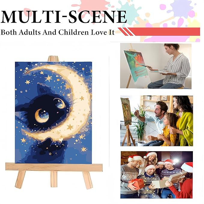 Painting by Numbers Kit for Adults Beginner,Black Cat Color by Numbers for Adults,Starry Moon Adult Paint by Number Kits on Canvas,Paint by Numbers Easy Oil Painting for Home Wall Decor 11.8X15.7 Inch