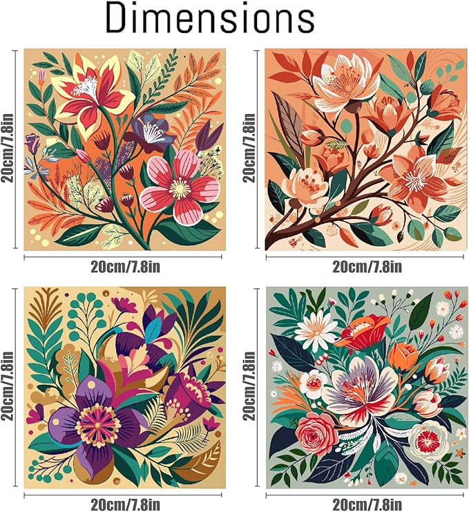 4 Pack Paint by Numbers for Beginner with Frame,Flowers Adult Paint by Number Kits on Canvas, DIY Number Painting for Adults for Decor 8X 8 inch