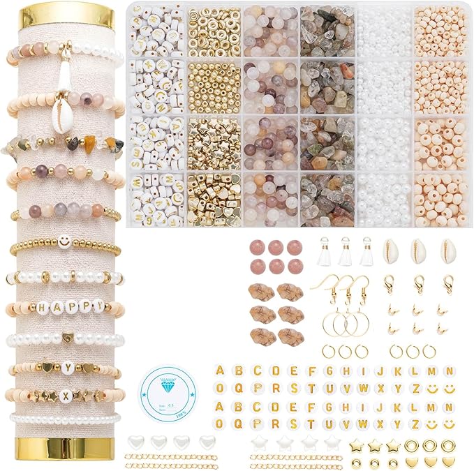 Xylise DIY Jewelry Making Kit, 1000+ Beads with Letters, Turquoise and Pearl Beads, Gold Charms, Bracelet Supplies (Light Purple)