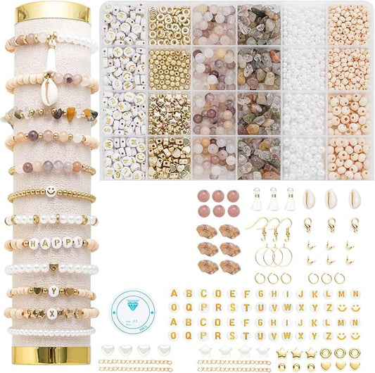 Xylise DIY Jewelry Making Kit, 1000+ Beads with Letters, Turquoise and Pearl Beads, Gold Charms, Bracelet Supplies (Light Purple)
