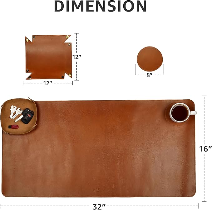 LEATHER VILLAGE Real Leather Desk Pad (3mm) Thick Double Layer Desk Mat Cover Blotter Large Full Grain Protector for Keyboard, Mouse & Laptop – Office Table Mat & Desktop Accessories–(32''x16'')-Tan