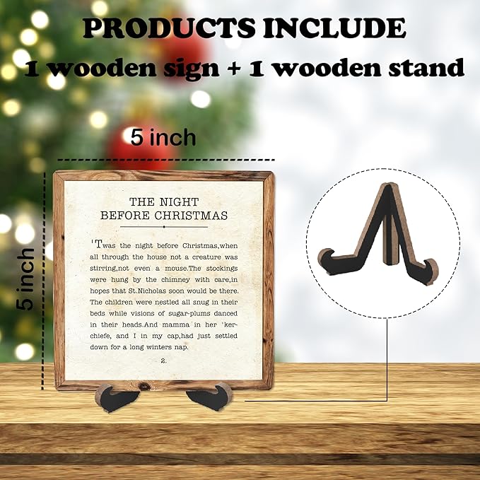 Christmas Shelf Decor, The Night Before Christmas Sign With Stand, Xmas Desk Decor Sign for Farmhouse Home Room Table Shelf, Winter housewarming Gifts for Family Friend Coworker - 01