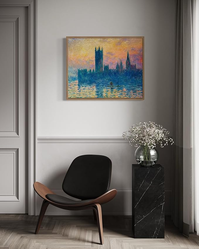 The Houses of Parliament Claude Monet Wall Art Print Poster, Impressionist Painting Wall Art Wall Decor, for Bedroom and Living room Bathroom Decor 115 (The Houses of Parliament, 11 x 14 inches, Wood Frame)