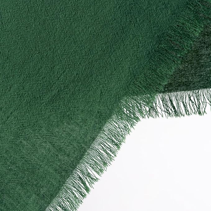 6 Pack Dark Green Cotton Linen Napkins with Fringe Christmas Green Cloth Napkins Set of 6 Boho Handmade Dinner Napkins Bulk for Wedding Bridal Baby Shower Valentine's Day, 17 x 17 Inches
