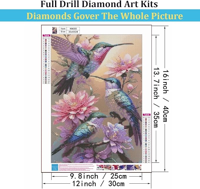 Mosaflare 5D Diamond Painting Kits for Adults, Hummingbird Diamond Art for Beginners, DIY Full Round Drill Paint by Diamonds Dot Gem Art for Adults, Home Wall Decor 12x16 Inch