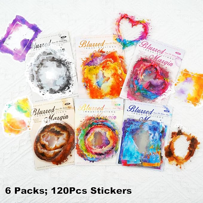 Frame PET Sticker Set, 120PCS Watercolor Blending Borders for Scrapbooking, Journaling, and Craft Supplies