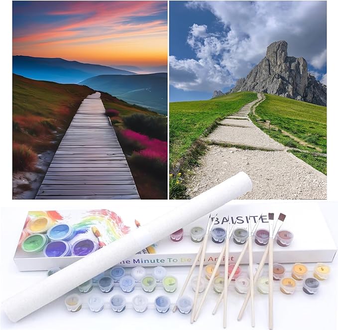 BAISITE Paint by Numbers Kit for Adults Beginners,12" Wx16 L 2 Pack Canvas for Painting Kits for Adults in Colorful Box-BAIPBN611-612