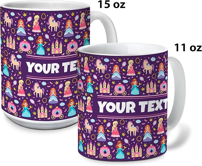 Personalized Mug for Kids - Princesses - Custom Name/Text, Ceramic Hot Chocolate/Cocoa/Coffee Cup for Girls, Birthday/Christmas/Holiday Gift - 15 oz, Light Blue Handle