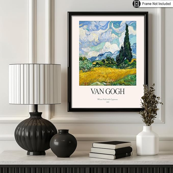 Monem Art Vintage Van Gogh Poster - Retro Impressionist Print - Wheat Field With Cypresses, Trees, Sky, Landscape - Gift for Artist, Friend - Wall Decor for Home, Office, 18x24 Unframed Wall Art