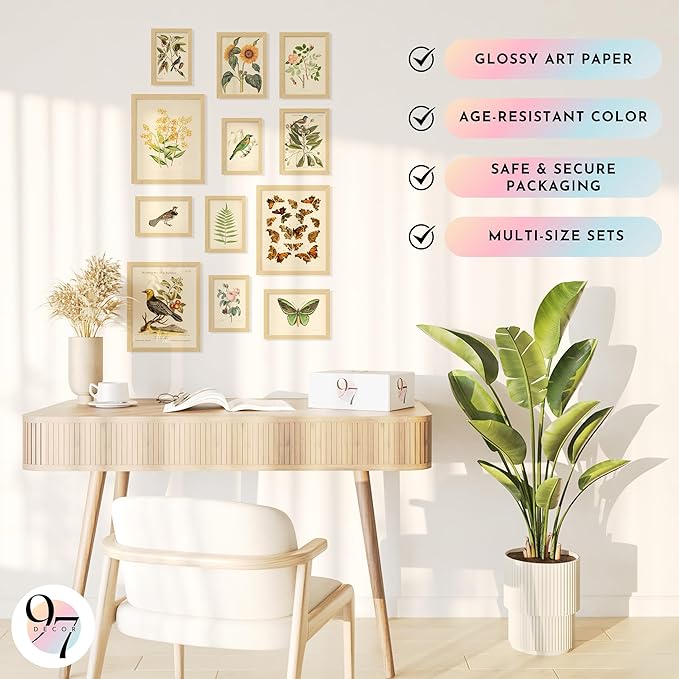 97 Decor Vintage Botanical Wall Art - Vintage Botanical Prints Plant Posters For Room Aesthetic, Nature Wall Decor Butterfly Paintings Bird Art, Floral Pictures Wall Decor For Bedroom (8x10 Unframed)