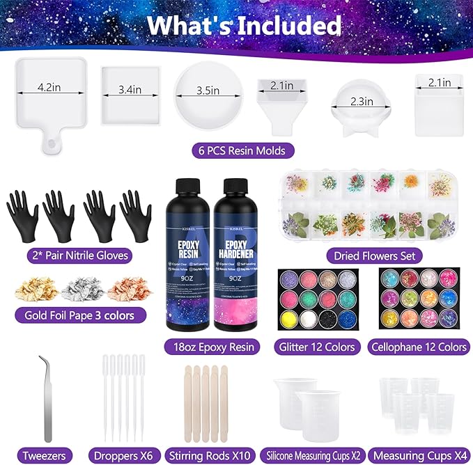 KISREL Epoxy Resin Kit for Beginners, Resin Kit with Molds, 18OZ Epoxy Kit with Dried Flowers, Measuring Cups and Resina Supplies