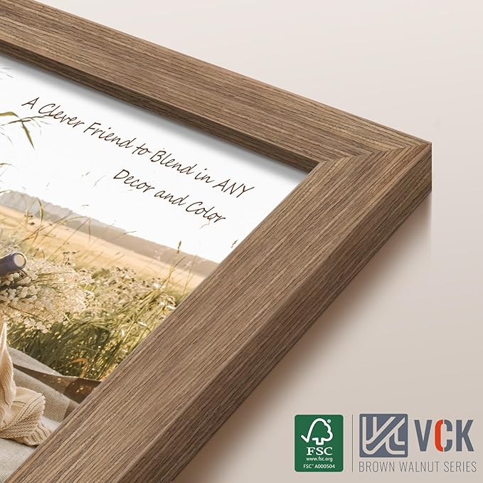 VCK 16x20 Picture Frame Set of 4 - Walnut, Gallery-Quality Wood Poster Frames, 1.1-Inch Wide Border, Polished Plexiglass, Vertical or Horizontal Wall Display for Photo/Art/Prints, Walnut