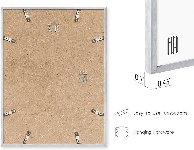 HAUS AND HUES 20x30 Silver Metal Picture Frames - Premium Aluminum with Vertical & Horizontal Hanging, Shatterproof Plexiglass - Perfect for Home or Office (20x30 in, Silver, Set of 9)