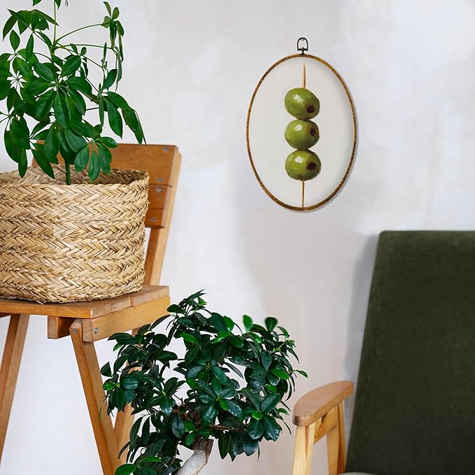 Hiuwevt Vintage Farmhouse Olive Kitchen Oval Wall Art Decor, Farmhouse Framed Canvas Prints, Rustic French Olives Oval Wall Hanging Decor for Kitchen Dining Room Home Decorations, 8.6x11.4 Inches