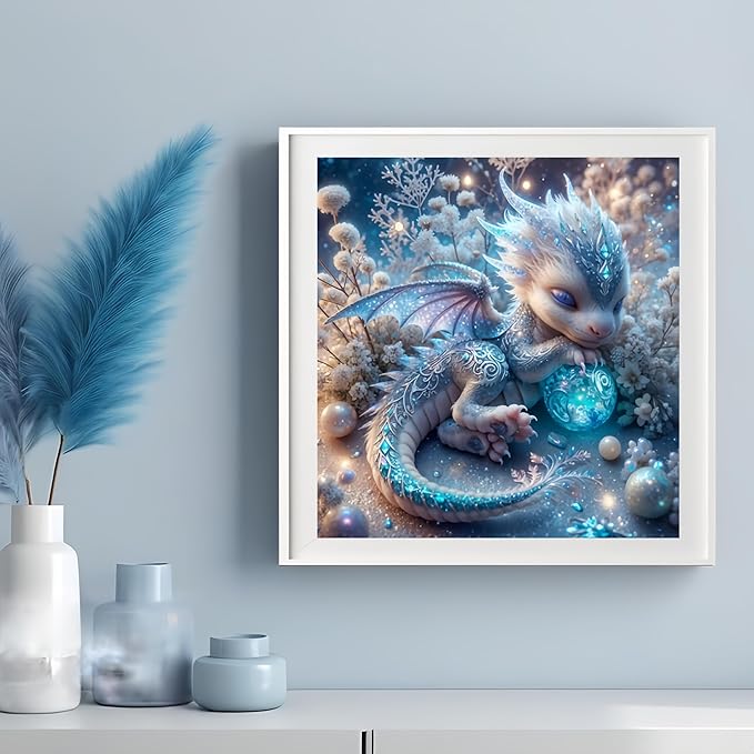 GXGLLPZBY Diamond Art Kits for Beginners,Dreamy Dragon Guarding Jewels Diamond Painting Kits for Adult, 5D DIY Full Drill Paint by Diamonds Dot Gem Art Painting Kits,for Home Wall Decor 13.8X13.8inch