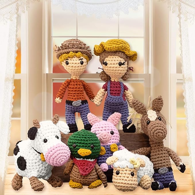 Amigurumi Crochet Kit for Beginners Adults and Kids, Learn to Crochet Kits for Adults Beginner with Easy Yarn, Stuffed Crochet Animal Kit with Step-by-Step Video Tutorials – Dottie the Farmer
