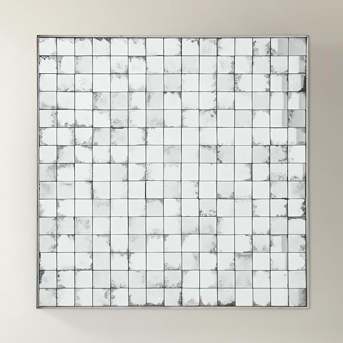 Z Gallerie Futuro Wall Mirror Geometric Grid Frame Vintage White Black