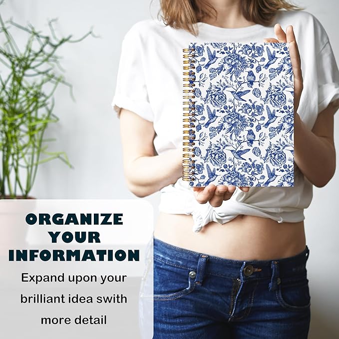 BearCake Chinoiserie Grandmillennial Notebook Journal, Blue Floral Aesthetic Notebook, Chinoiserie Journal, Blue Aesthetic Office Supplies, Notebooks for Work, Hardcover Spiral Notebook 5.5x8.3