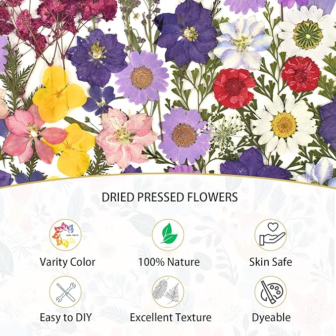 DALARAN 100Pcs Purple Dried Pressed Flowers for Resin Molds Real Dried Flowers Leaves Kit for Art Crafts Resin Jewelry Making Scrapbook Supplies Card Making Soap Candle DIY