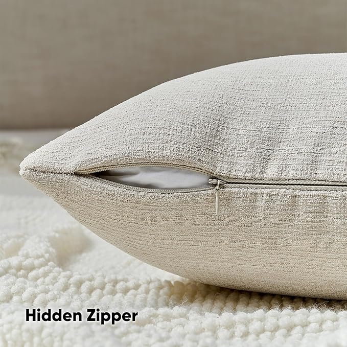 FUTEI Beige Chenille Decorative Throw Pillow Covers 18x18 Inch Set of 2,Soft Cozy Faux Linen Textured Cushion Case,Farmhouse Home Decor for Couch Living Room