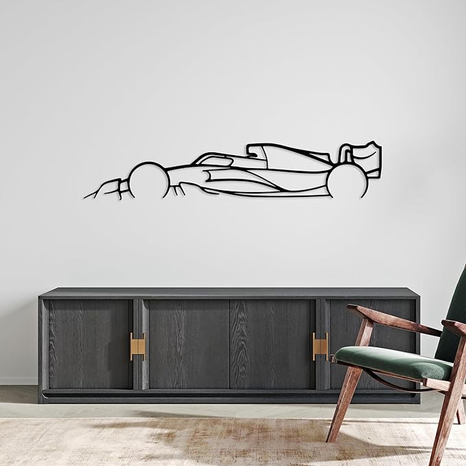 Formula Car metal Wall Art, Sports Car metal Silhouette, Formula Car Lovers Metal Wall Decor, Racing Gifts For Men, Minimalist Sculpture for Garage, Man Cave, Gift for Father's, (Black-30"x 8.2" inch)