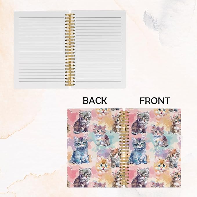 Cute Cat Journal Notebook - Watercolor Cat Themed Notebooks College Ruled for Work School, Gifts for Cat Lovers Kids, Aesthetic Office Supplies, Hardcover Spiral Notebook 5.5"x8.3"