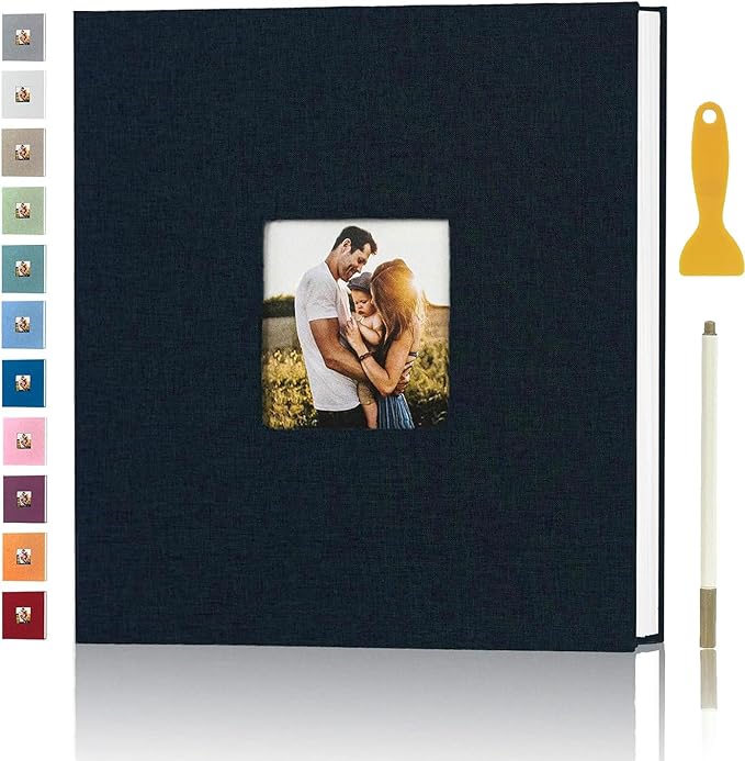 Photo Album Self Adhesive Pages for 4x6 5x7 8x10 Pictures Magnetic Scrapbook Photo Albums with Sticky Pages Books with A Metallic Pen for Baby Wedding Family 11x10.6 Black 40 Pages