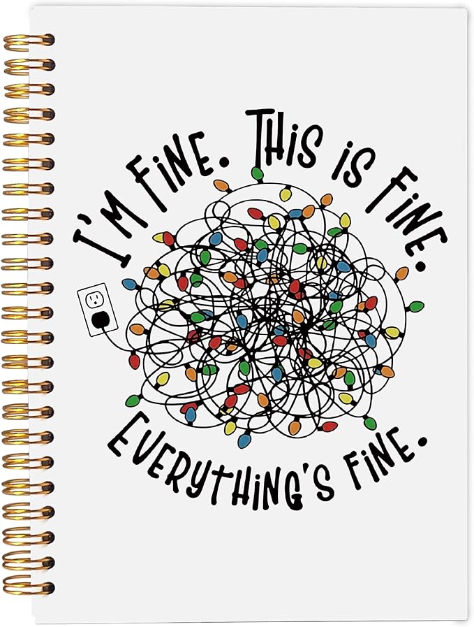 I'm Fine This is Fine Everything's Fine Christmas Notebook, Funny Christmas Journal, Christmas Office Gifts for Coworkers, Christmas Composition Notebook, Spiral Notebook 5.5x8.3 Inch