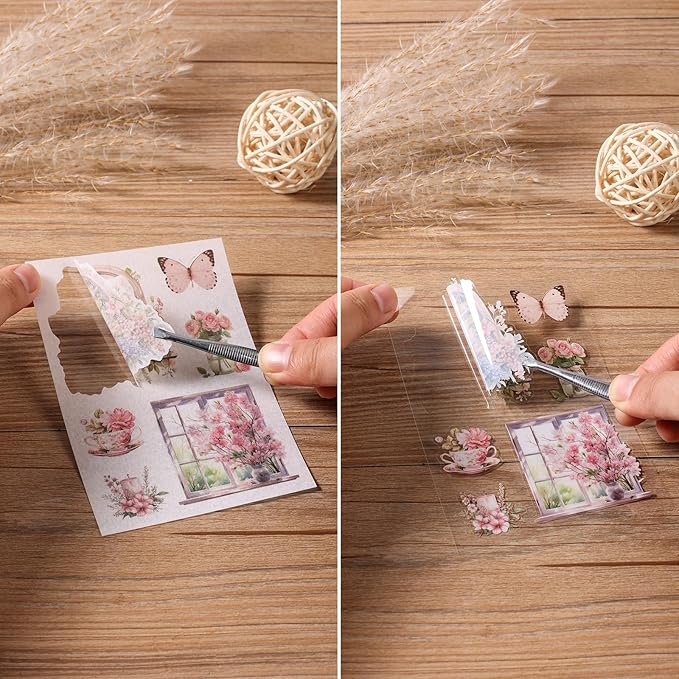 Garden Landscape Scrapbook Stickers 36 Sheets 200 Pre-Cut Washi Stickers for Journaling PET Transparent Sticker 18 Sheets Scrapbook Paper Decorative or DIY Crafts Arts and Crafting Projects
