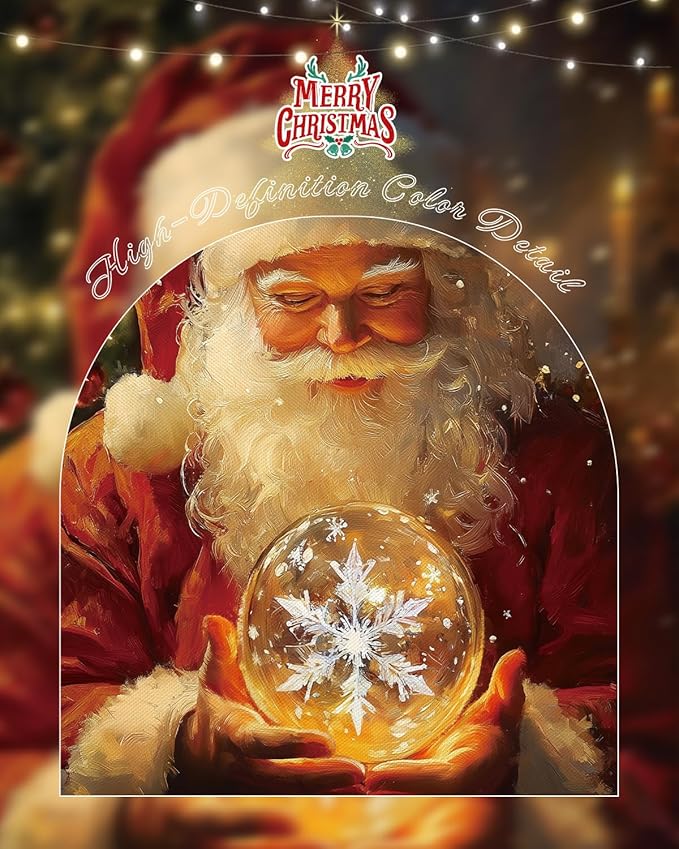 Bzstyleart Vintage Wall Art Decor,Vintage Chiristmas Wall Art Framed,12 x 16 Inch Framed Christmas Decorations Indoor Winter Decor,Christmas Santas Claus Holding a Glass Ball