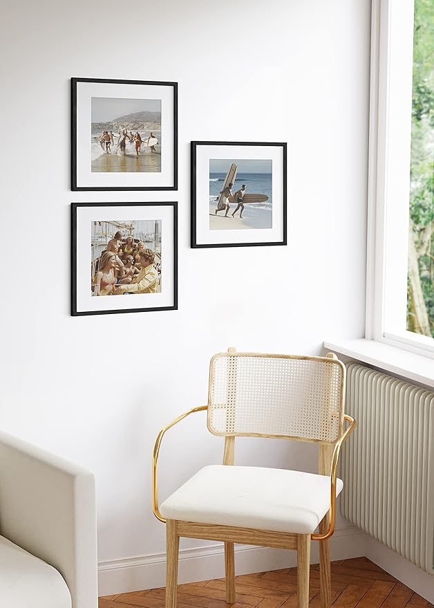 HAUS AND HUES Solid Oak Wood 16”x16” Picture Frames Matted to 12”x12” Set of 3 - Square Picture Frames 16 x 16, Black Frames for Gallery Wall 16x16, 3 Square Frames, 16 x 16 Frames (Black Frame)