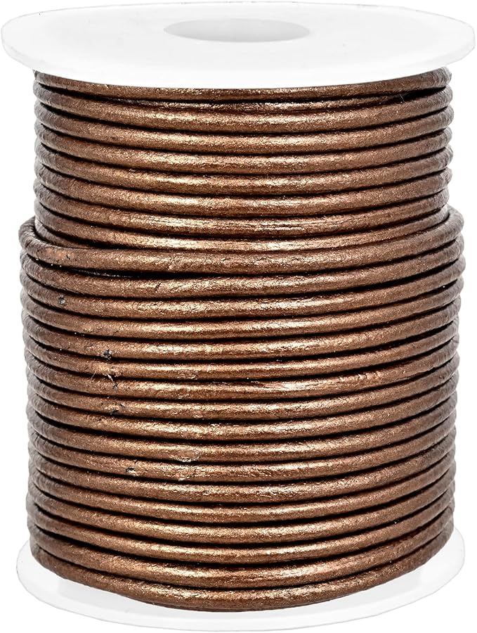GENIQUE Real/Genuine Round Leather String Cord for Necklace, Bracelets, Jewelry, Kumihimo Braiding, DIY Projects (20 Metres) (2mm, Kansa)