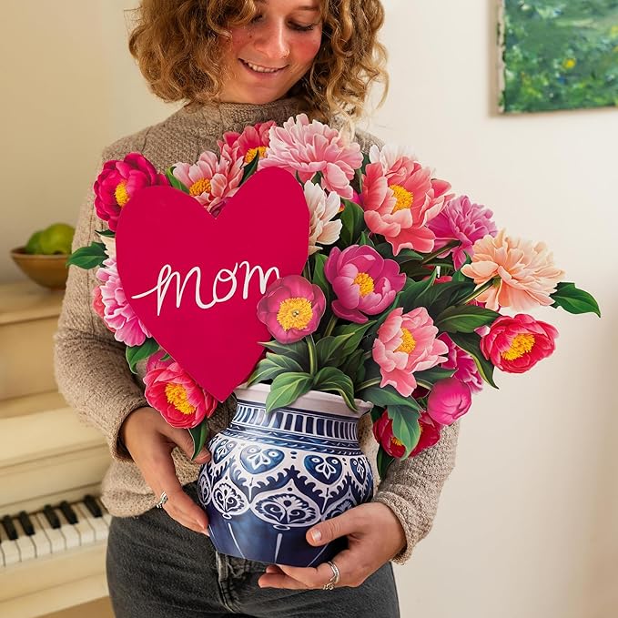 Freshcut Paper Pop Up Cards, Grande Peony Paradise, 18 Inch Life Sized Forever Flower Bouquet 3D Popup Greeting Card, Birthday Cards, Mother's Day Card, Blank Notecard & Envelope