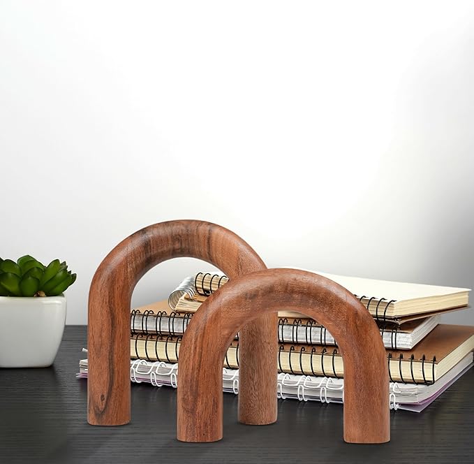 Homebia Designs Decorative Acacia Wood U Shape Set of 2 - Large - 6.5 Inch, Small - 5 Inch - Natural
