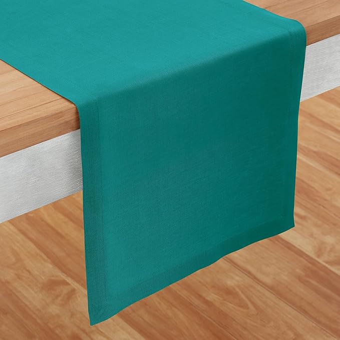 Solino Home Linen Teal Table Runner 72 Inches Long - 100% Pure Linen 14 x 72 Inch Table Runner for Dining, Dresser - Fete