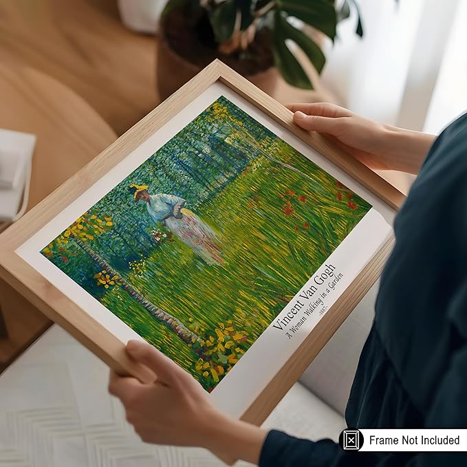 Monem Art Vintage Van Gogh Poster - Retro A Woman Walking In A Garden Print - Impressionism Art - Fine Art - Classic Painting Art - Floral Art - Bedroom or Office Decor - 11x14 UNFRAMED Wall Art