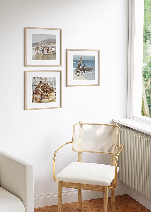 HAUS AND HUES Beige Oak Wood 16x16 Picture Frames - Set of 3, Square Frames with Mat, Elegant Frames for Wall Art (16x16 in, Beige, Set of 3)