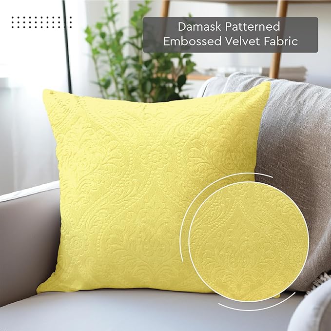 Encasa XO Luxury Embossed Velvet Throw Pillow Covers - Plush Cushion Covers for Elegant Living Rooms & Bedrooms, Machine Washable, 20"x20" Pale Lime | Set of 2 | Covers Only No Insert