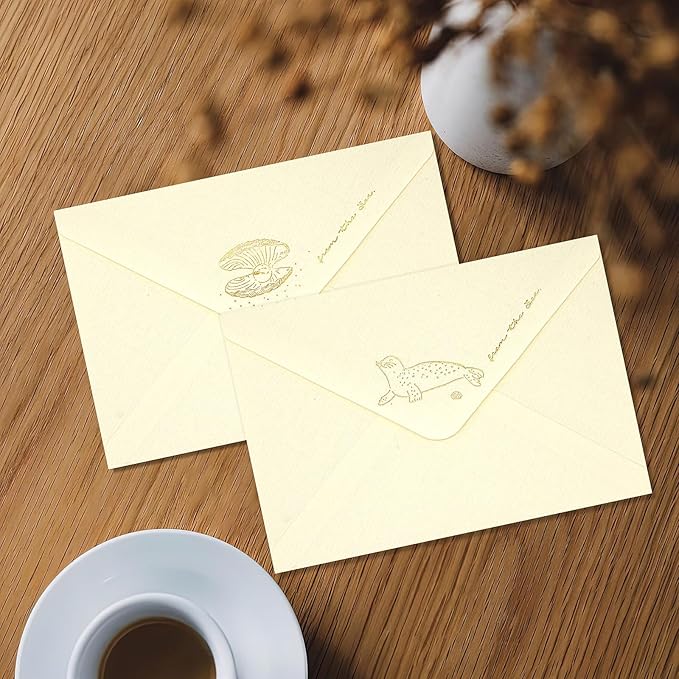 36PCS Stationery Paper and Envelopes Set,24 Lined Paper and 12 Envelopes Inlaid Shell Sea Star Flower Theme Pattern, White Minimalist Stationary Set for Invitations Love Letter Holiday Wishes