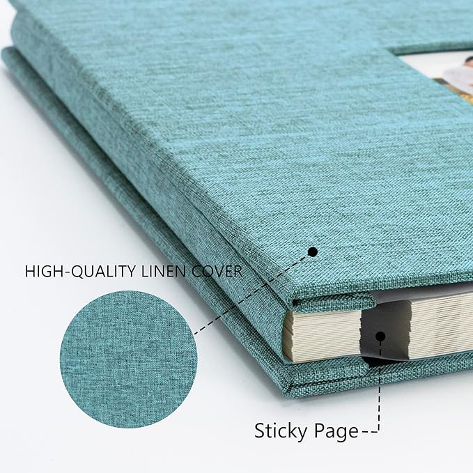 Photo Album Self Adhesive Pages for 4x6 5x7 8x10 Pictures Magnetic Scrapbook Photo Albums with Sticky Pages Books with A Metallic Pen for Baby Wedding Family 13.2x12.8 Green 40 Pages