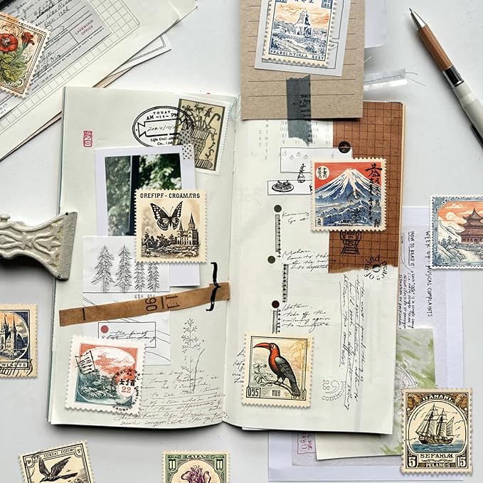 Vintage Scrapbook Stickers Set, Retro Stickers for Bullet Journal, Antique Looking Sticker for Junk Journal Collage Album (Memory Stamp 100pcs)