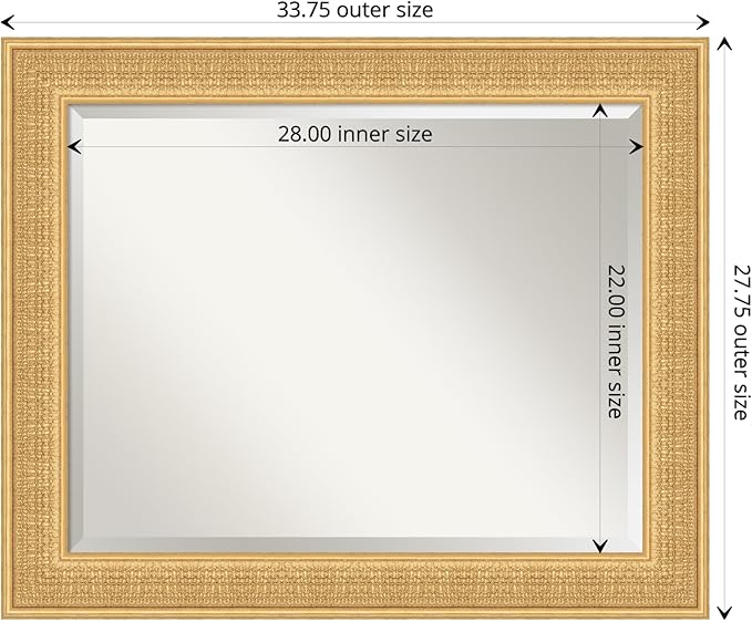 Amanti Art Gold Wall Mirror 28x34 Trellis Gold Rectangle Bathroom Mirror for Wall Decor Living Room, Large Traditional Wood Frame, Hangs Horizonally and Vertically, Bathroom Decor, Beveled Edge