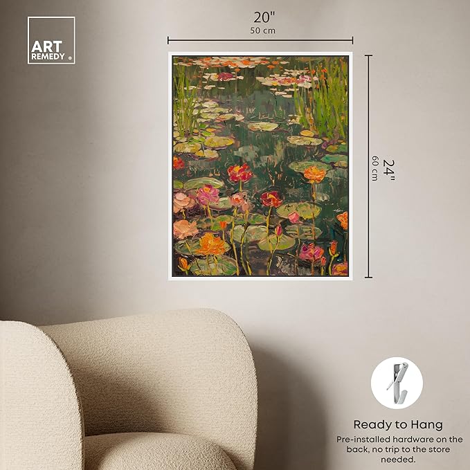 Art Remedy Afternoon Visit Framed Impressionism 1 Piece Canvas Wall Art/Monet And Van Gogh Inspired Art, 21" x 25", White Frame