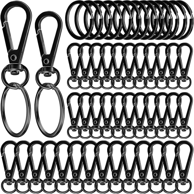 100PCS Swivel Clasps Lanyard Snap Hooks with Key Rings, Swivel Snap Hooks, Keychain Hook, 50 Pcs Large and Small Swivel Hooks, Swivel Clasp with 50 Key Rings for DIY Crafts, Lanyard Making（Black）