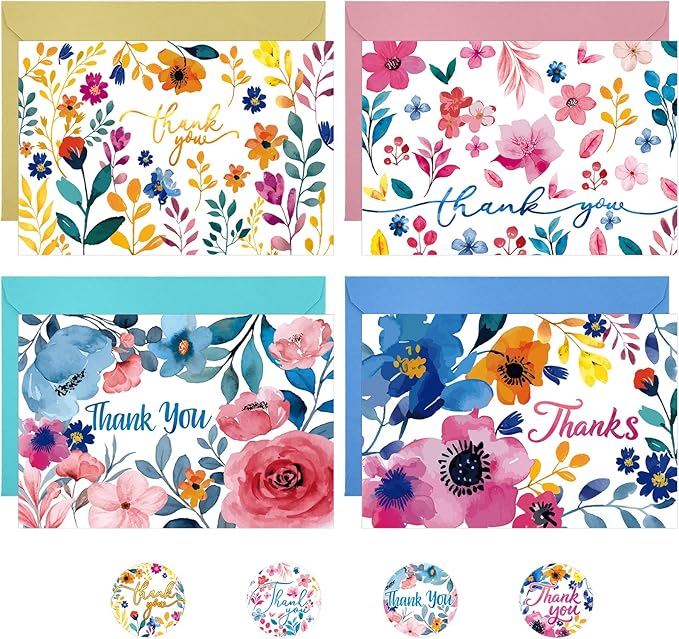 36 Pack Thank You Cards with Envelopes, 4x6 Inch Thank You Cards with Envelopes & Stickers, Greeting Card for Birthday, Wedding, Baby Shower, Bridal Shower, Thanksgiving, Christmas