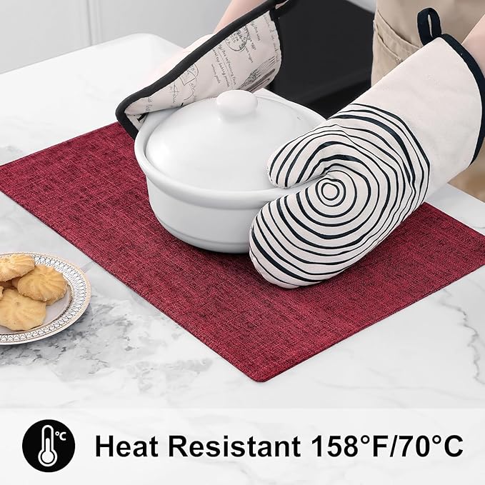 homing Cotton Linen Placemats Set of 8, Cloth Washable Farmhouse Dining Table Mats for Indoors & Outdoors, Easy to Clean, Red, 13 x 19 Inch