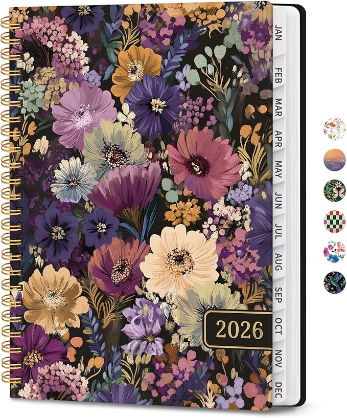 2026 Planner, Weekly and Monthly Calendar Planner for Women, Jan 2026 - Dec 2026, Hardcover Planning Agenda book with Tabs, Spiral Bound, Inner Pocket, Perfect for School Office Supplies, 8.5" x 11" - Midnight Bloom